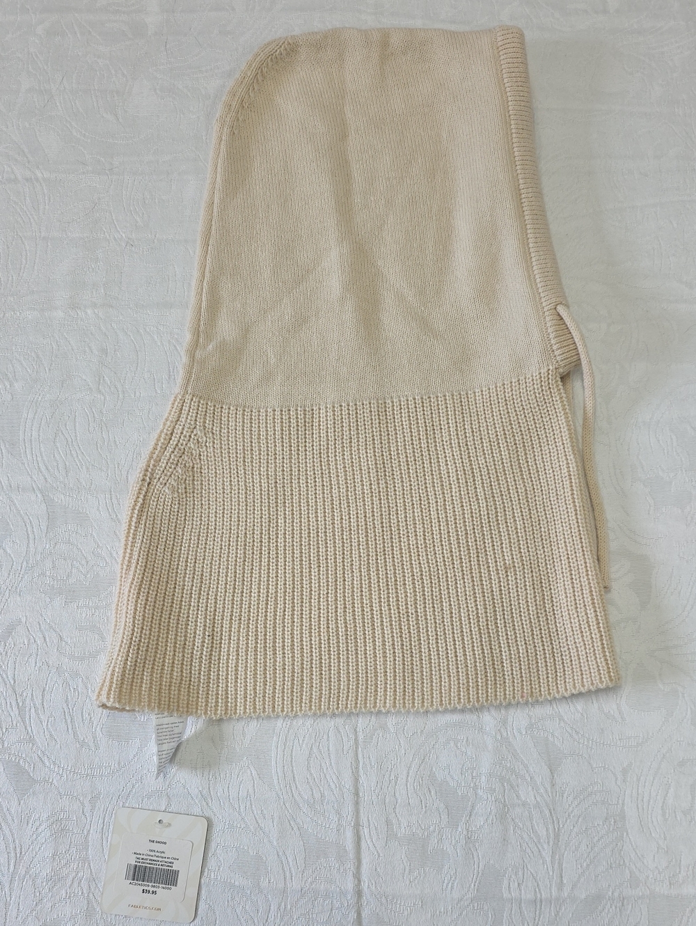 NWT ​Cream Knit Hood Scarf Adjustable Drawstring Neck Warmer Snood
